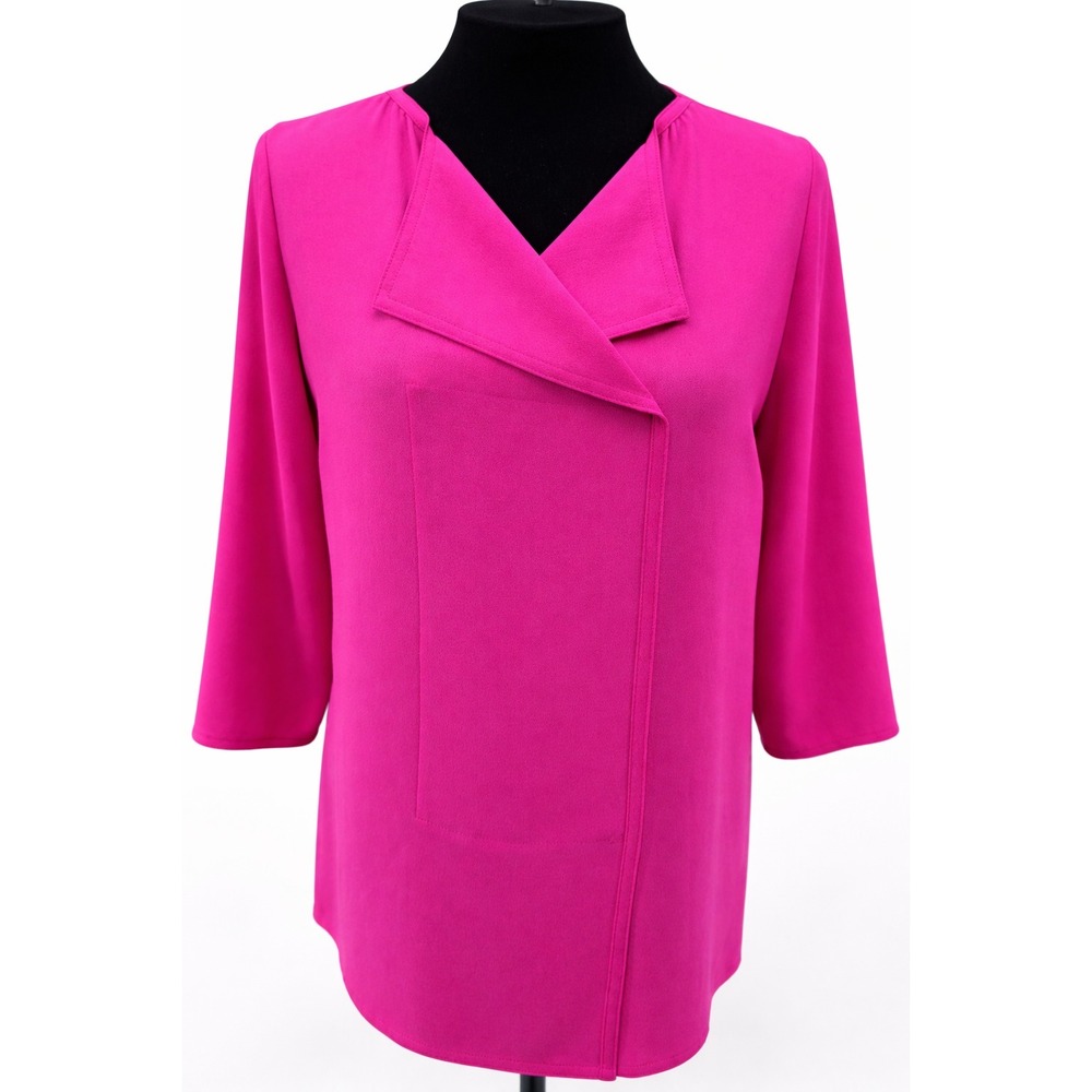 Tom And Linda Platt Womens Pullover Collared Tunic Blouse Size 6 Pink 100% Silk